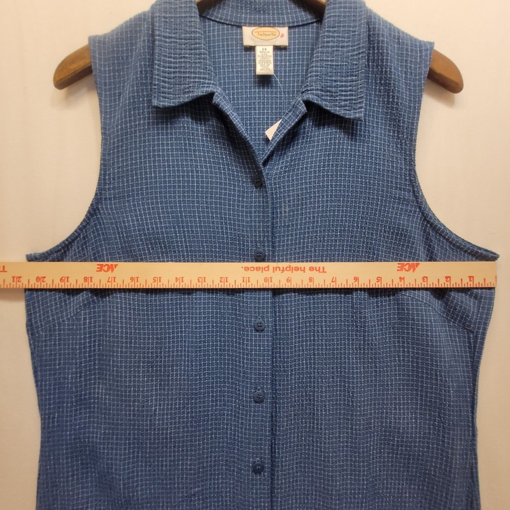 Tallbots Sleeveless Button Shirt Dress Collar Sz 14 Blue Maxi Tie Back USA NWT - Picture 10 of 13